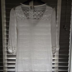 Ladies  Top Sz Large Gauzy White Lace Peasant Casual Dress Shirt  Womens Blouse